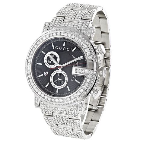 silver gucci watch with diamonds and blue face|men's gucci watch diamond bezel.